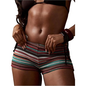 image:imageRoseSeek Womens Micro Shorts Striped Knit Crochet Mini Shorts Y2K Color Block Low Rise Beach Festival OutfitsMulticolor