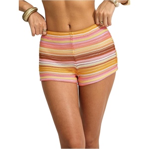 image:imageRoseSeek Womens Micro Shorts Striped Knit Crochet Mini Shorts Y2K Color Block Low Rise Beach Festival OutfitsMulticolor Pink