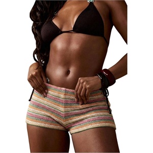 image:imageRoseSeek Womens Micro Shorts Striped Knit Crochet Mini Shorts Y2K Color Block Low Rise Beach Festival OutfitsOrange