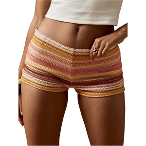 image:imageRoseSeek Womens Micro Shorts Striped Knit Crochet Mini Shorts Y2K Color Block Low Rise Beach Festival OutfitsYellow