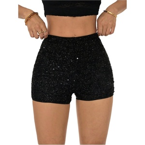 image:imageRoseSeek Womens Sparkling Sequin Shorts Bodycon High Waisted Micro Party Rave Mini ShortsBlack