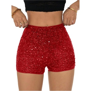 image:imageRoseSeek Womens Sparkling Sequin Shorts Bodycon High Waisted Micro Party Rave Mini ShortsRed