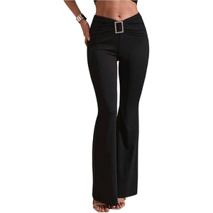 image:imageRoseSeek Womens Square Rhinestone Ring Flare Leggings Crossover Waist Long Bell Bottoms Y2K PantsBlack