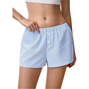 image:imageRoseSeek Womens Striped Button Up Boxer Shorts Elastic Waist Casual Mini Shorts Summer LoungeBlue