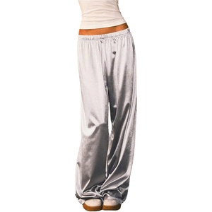 image:imageRoseSeek Womens Wide Leg Pants Elastic Waist Satin Pants Y2k Baggy Low Rise Long TrousersSilver