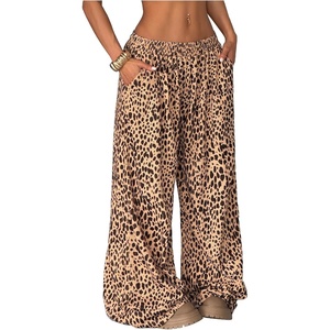 image:imageRoseSeek Womens Y2K Cheetah Wide Leg Pants Elastic Waist Long Corduroy Trousers with PocketsKhaki