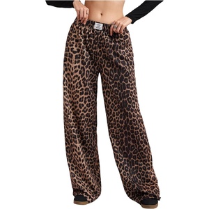 image:imageRoseSeek Womens Y2K Cheetah Wide Leg Sweatpants Elastic Waist Sports Pants Casual Long TrousersBrown