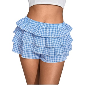 image:imageRoseSeek Womens Y2K Plaid Shorts Drop Waist Tiered Layer Mini Shorts Gingham Ruffle BottomsBlue