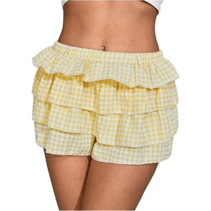 image:imageRoseSeek Womens Y2K Plaid Shorts Drop Waist Tiered Layer Mini Shorts Gingham Ruffle BottomsLight Yellow
