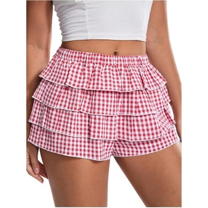 image:imageRoseSeek Womens Y2K Plaid Shorts Drop Waist Tiered Layer Mini Shorts Gingham Ruffle BottomsRed Plaid