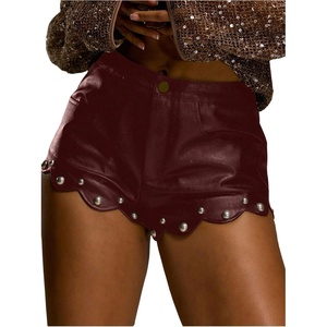 image:imageRoseSeek Womens Y2k Rivets PU Leather Shorts Mid Rise Micro Mini Shorts Baddie OutfitsBurgundy