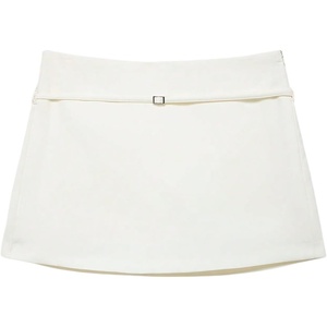 image:imageRoseSeek Womens Zip Up Skort Low Rise Mini Skirt A Line Belted Going Out ShortsBeige White