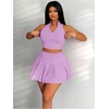 image:imageRoseSeek Womens 2 Piece Tennis Skirt Set Sleeveless Racerback Crop Tank Tops High Waisted Pleated Mini Skirt OutfitsLight Purple