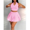 image:imageRoseSeek Womens 2 Piece Tennis Skirt Set Sleeveless Racerback Crop Tank Tops High Waisted Pleated Mini Skirt OutfitsPink