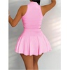 image:imageRoseSeek Womens 2 Piece Tennis Skirt Set Sleeveless Racerback Crop Tank Tops High Waisted Pleated Mini Skirt OutfitsPink