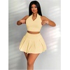 image:imageRoseSeek Womens 2 Piece Tennis Skirt Set Sleeveless Racerback Crop Tank Tops High Waisted Pleated Mini Skirt OutfitsPure Yellow
