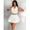 image:imageRoseSeek Womens 2 Piece Tennis Skirt Set Sleeveless Racerback Crop Tank Tops High Waisted Pleated Mini Skirt OutfitsWhite