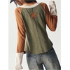 image:imageRoseSeek Womens Color Block Patchwork Top V Neck Long Sleeve T Shirts Boho Fall TopsMulticolor