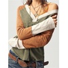 image:imageRoseSeek Womens Color Block Patchwork Top V Neck Long Sleeve T Shirts Boho Fall TopsMulticolor