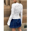 image:imageRoseSeek Womens Elegant Lace Mesh See Through Tops Crew Neck Long Sleeve T Shirts Slim Fit TopsWhite