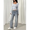 image:imageRoseSeek Womens Floral Henley T Shirts Button Down Long Sleeve Graphic Tees Scoop Neck Cute Crop TopsBlue and White