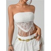 image:imageRoseSeek Womens Fringe Hem Lace Tube Tops Y2K Strapless Bandeau Cowgirl Music Festival Crop TopsWhite