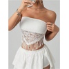 image:imageRoseSeek Womens Fringe Hem Lace Tube Tops Y2K Strapless Bandeau Cowgirl Music Festival Crop TopsWhite