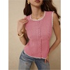 image:imageRoseSeek Womens Gingham Button Down Tank Tops Lace Trim Sleeveless Crew Neck Elegant Vest TopRed and White