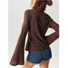 image:imageRoseSeek Womens Knit Lace Bell Sleeve T Shirt Crew Neck Fitted Tee Tops Western Cowgirl OutfitsBrown