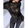image:imageRoseSeek Womens Lace See Through Blouses Mock Neck Long Sleeve Party Shirts Slim Fit Dressy TopsBlack