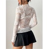 image:imageRoseSeek Womens Lace See Through Blouses Mock Neck Long Sleeve Party Shirts Slim Fit Dressy TopsWhite