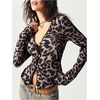 image:imageRoseSeek Womens Leopard Cheetah Button Down V Neck T Shirts Lace Ribbed Knit Long Sleeve Top Fall OutfitsBrown