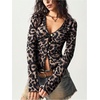 image:imageRoseSeek Womens Leopard Cheetah Button Down V Neck T Shirts Lace Ribbed Knit Long Sleeve Top Fall OutfitsBrown
