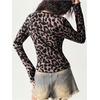 image:imageRoseSeek Womens Leopard Cheetah Button Down V Neck T Shirts Lace Ribbed Knit Long Sleeve Top Fall OutfitsBrown