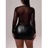 image:imageRoseSeek Womens Long Sleeve Mesh Tops Ruched Crew Neck See Through Tight T ShirtsBlack