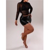 image:imageRoseSeek Womens Long Sleeve Mesh Tops Ruched Crew Neck See Through Tight T ShirtsBlack
