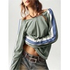 image:imageRoseSeek Womens Off The Shoulder Color Block Tee Tops Long Sleeve Loose Casual Fall T ShirtsGreen and Blue