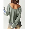 image:imageRoseSeek Womens Off The Shoulder Color Block Tee Tops Long Sleeve Loose Casual Fall T ShirtsGreen and Blue