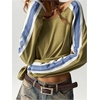 image:imageRoseSeek Womens Off The Shoulder Color Block Tee Tops Long Sleeve Loose Casual Fall T ShirtsOlive Green