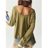 image:imageRoseSeek Womens Off The Shoulder Color Block Tee Tops Long Sleeve Loose Casual Fall T ShirtsOlive Green