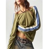 image:imageRoseSeek Womens Off The Shoulder Color Block Tee Tops Long Sleeve Loose Casual Fall T ShirtsOlive Green