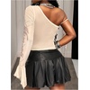 image:imageRoseSeek Womens One Shoulder Graphic Tees Bowknot Long Sleeve Asymmetrical Crop Tops