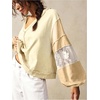 image:imageRoseSeek Womens Oversized Tshirts Lace Patchwork Color Block T Shirt Bishop Sleeve V Neck Tee TopYellow