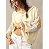 image:imageRoseSeek Womens Oversized Tshirts Lace Patchwork Color Block T Shirt Bishop Sleeve V Neck Tee TopYellow