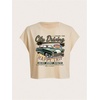 image:imageRoseSeek Womens Plus Size Letter Car Graphic Tees Short Sleeve Crew Neck Crop Tops Summer T ShirtBeige