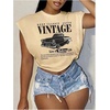 image:imageRoseSeek Womens Plus Size Letter Car Graphic Tees Short Sleeve Crew Neck Crop Tops Summer T ShirtKhaki