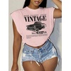 image:imageRoseSeek Womens Plus Size Letter Car Graphic Tees Short Sleeve Crew Neck Crop Tops Summer T ShirtPink