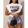 image:imageRoseSeek Womens Plus Size Letter Car Graphic Tees Short Sleeve Crew Neck Crop Tops Summer T ShirtSolid White
