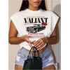 image:imageRoseSeek Womens Plus Size Letter Car Graphic Tees Short Sleeve Crew Neck Crop Tops Summer T ShirtSolid White