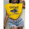 image:imageRoseSeek Womens Plus Size Letter Car Graphic Tees Short Sleeve Crew Neck Crop Tops Summer T ShirtYellow